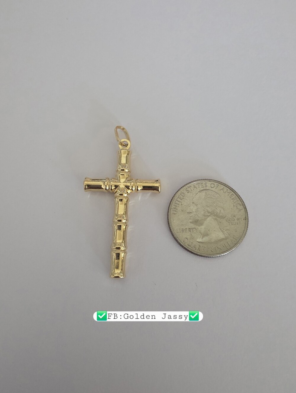 18K Real Gold Bamboo Cross Pendant